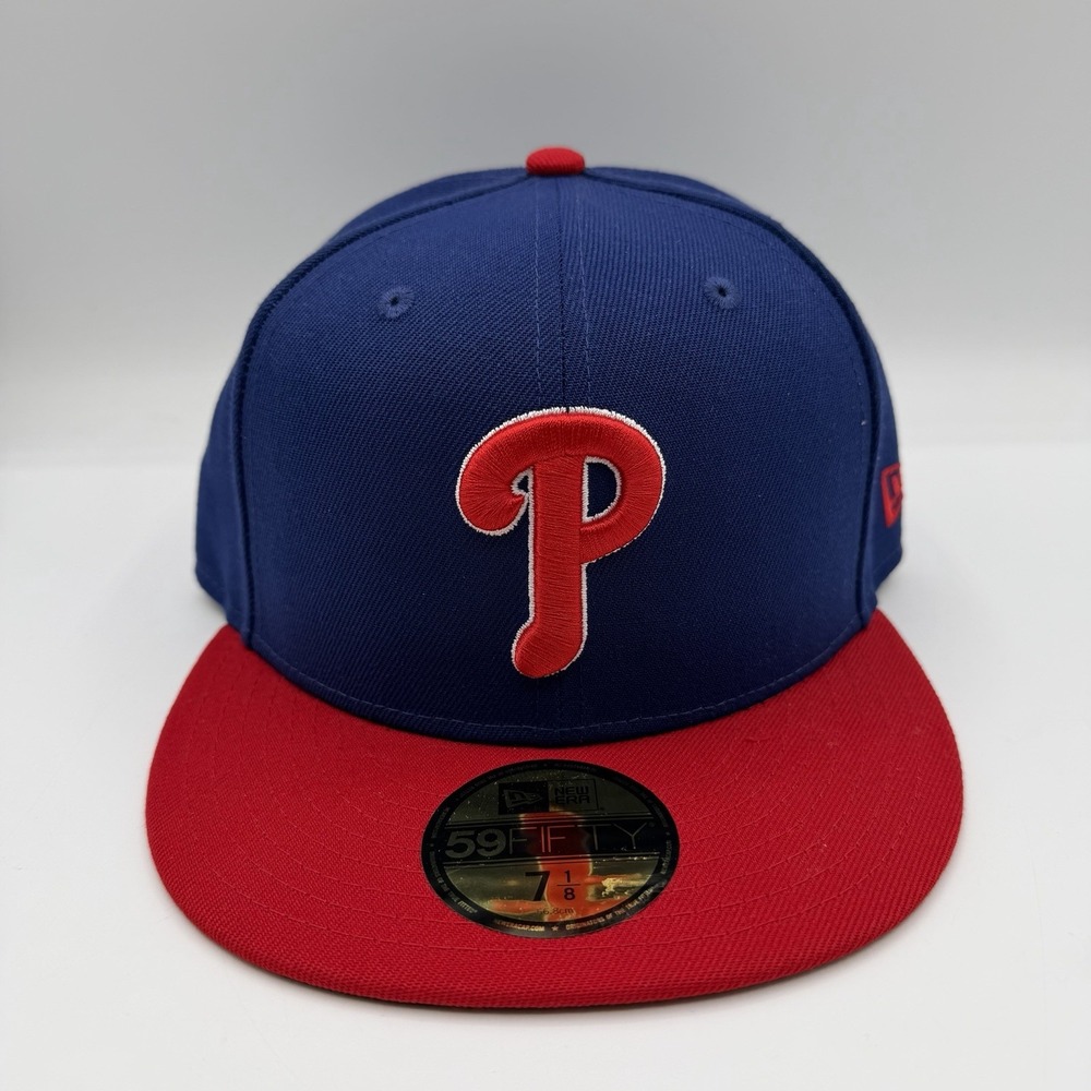 New Era 59Fifty Philadelphia Phillies Hat Cap 7 1/8 2-Tone Blue Red‎ Alternate